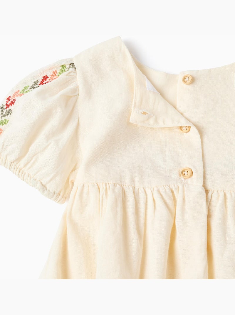 Robe en lin avec broderie + bloomer Beige - Kiabi
