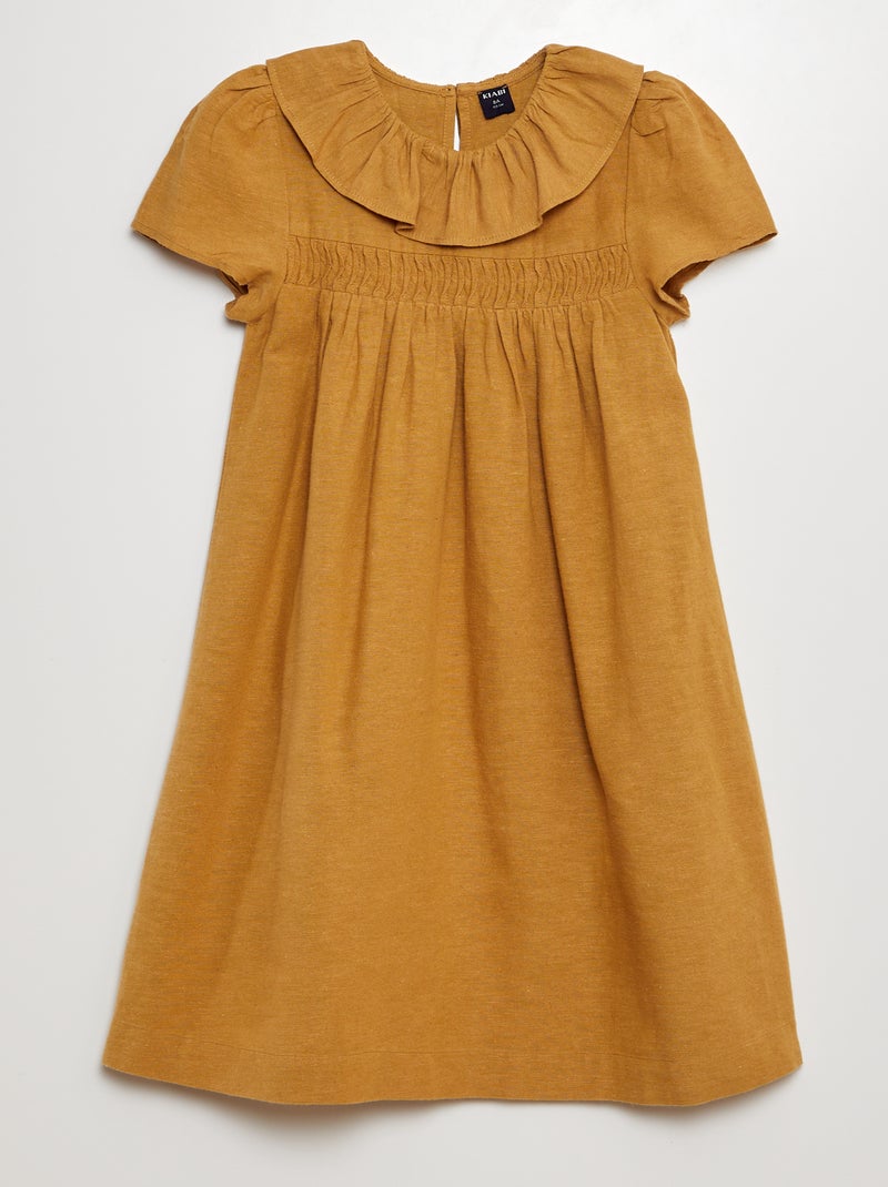 Modele Robe Avec Collerette Robe en lin avec collerette - JAUNE - Fille - 6.00€ - Kiabi