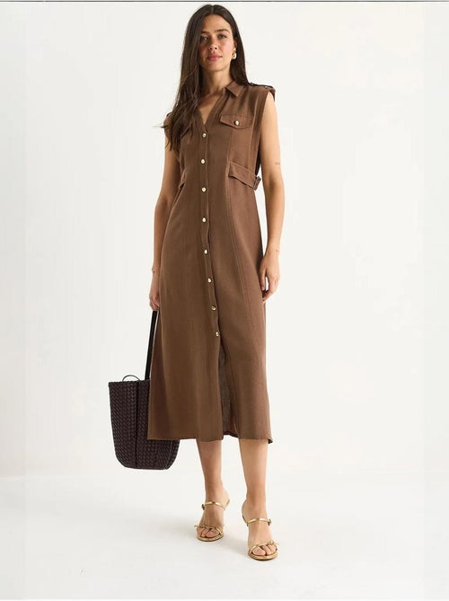 Robe en lin bianco avec boutons dorés et détails à la taille lucci - Kiabi Robe en lin bianco avec boutons dorés et détails à la taille lucci - Kiabi