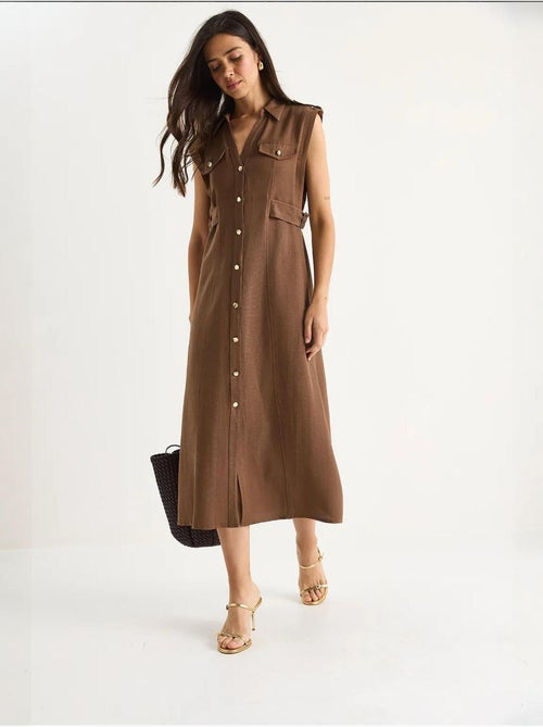 Robe en lin bianco avec boutons dorés et détails à la taille lucci - Kiabi Robe en lin bianco avec boutons dorés et détails à la taille lucci - Kiabi