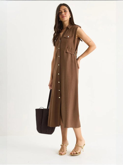 Robe en lin bianco avec boutons dorés et détails à la taille lucci - Kiabi Robe en lin bianco avec boutons dorés et détails à la taille lucci - Kiabi