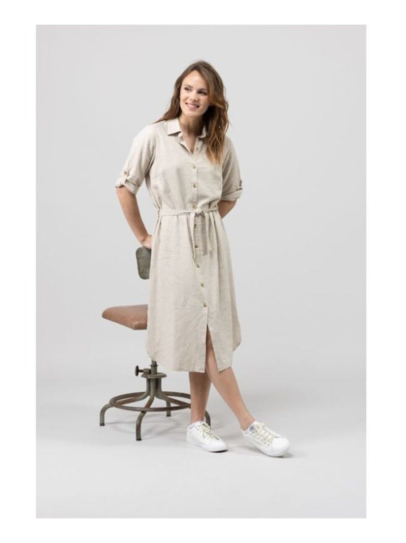 Robe en lin grège manches 3/4 Femme Beige - Kiabi