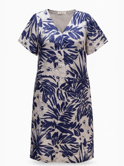 Robe en lin imprimé feuilles bicolore PAPRIKA - Kiabi