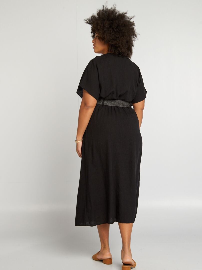 Robe Noire Et Beige En Lin Mélangé - Taille 12 - Coupe Shift, Longueur Mini - Occasion Très Bon état