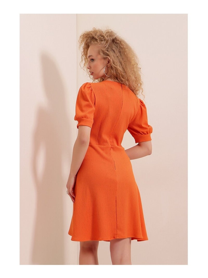Robe en Maille à encolure Carré Orange - Kiabi