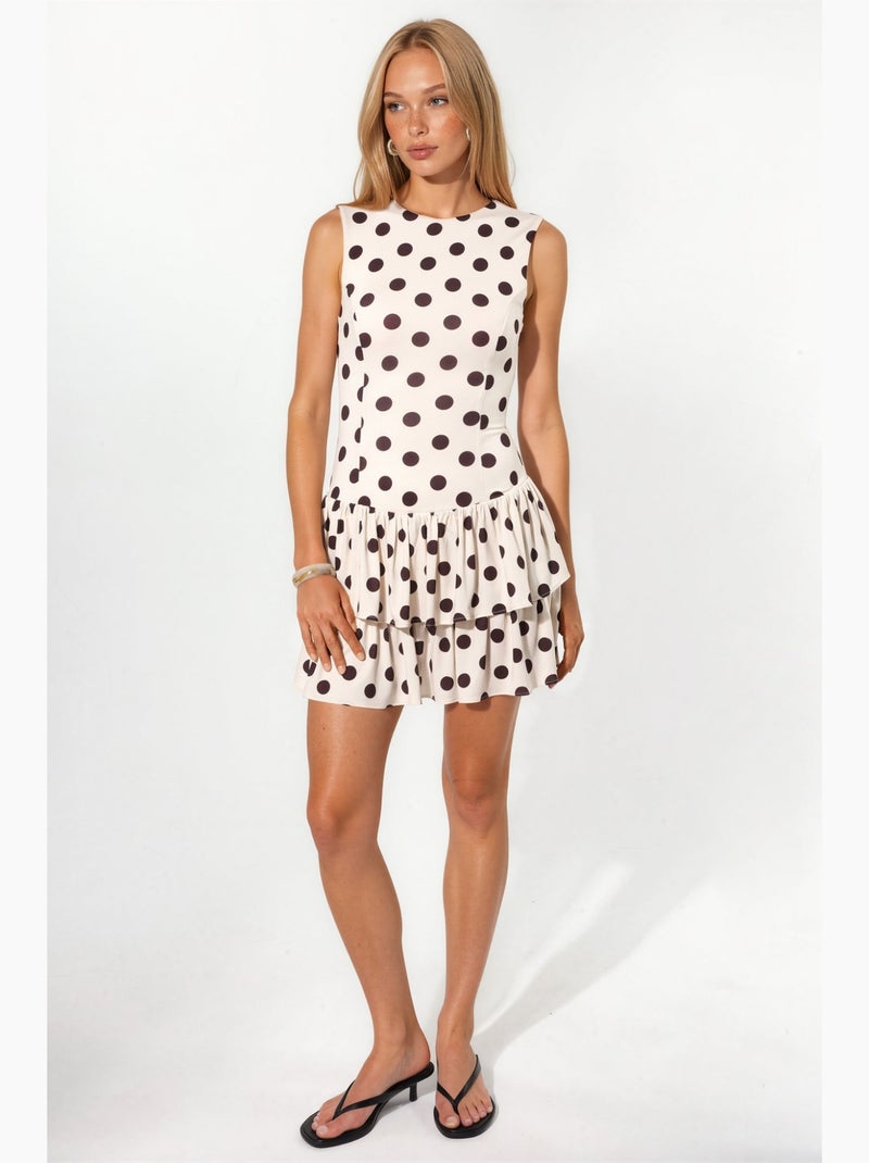 Robe en maille à pois sans manches à volants avec short intérieur hiccup Crème - Kiabi