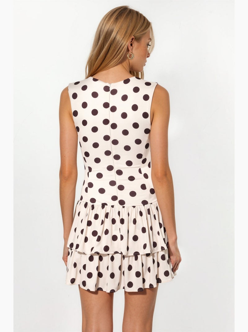 Robe en maille à pois sans manches à volants avec short intérieur hiccup Crème - Kiabi