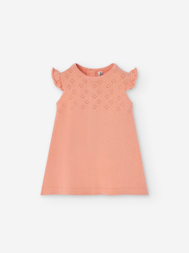 Robe en Maille Ajourée Corail/Turquoise/Crème - Kiabi