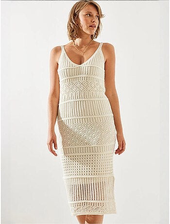Robe en maille ajourée doublée à fines bretelles bianco lucci