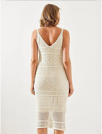Robe en maille ajourée doublée à fines bretelles bianco lucci