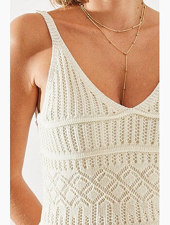 Robe en maille ajourée doublée à fines bretelles lucci