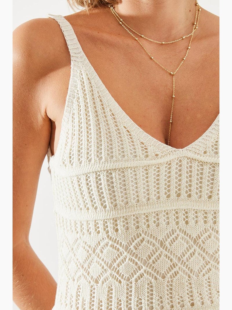 Robe en maille ajourée doublée à fines bretelles lucci Beige argile - Kiabi