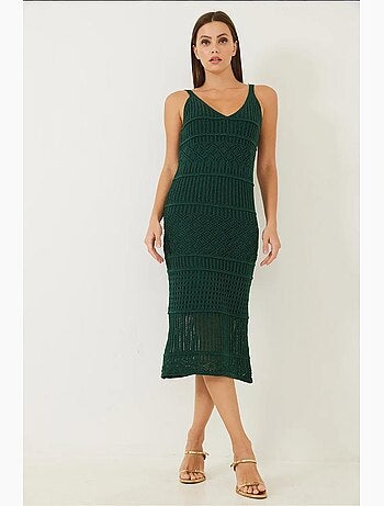 Robe en maille ajourée doublée à fines bretelles lucci