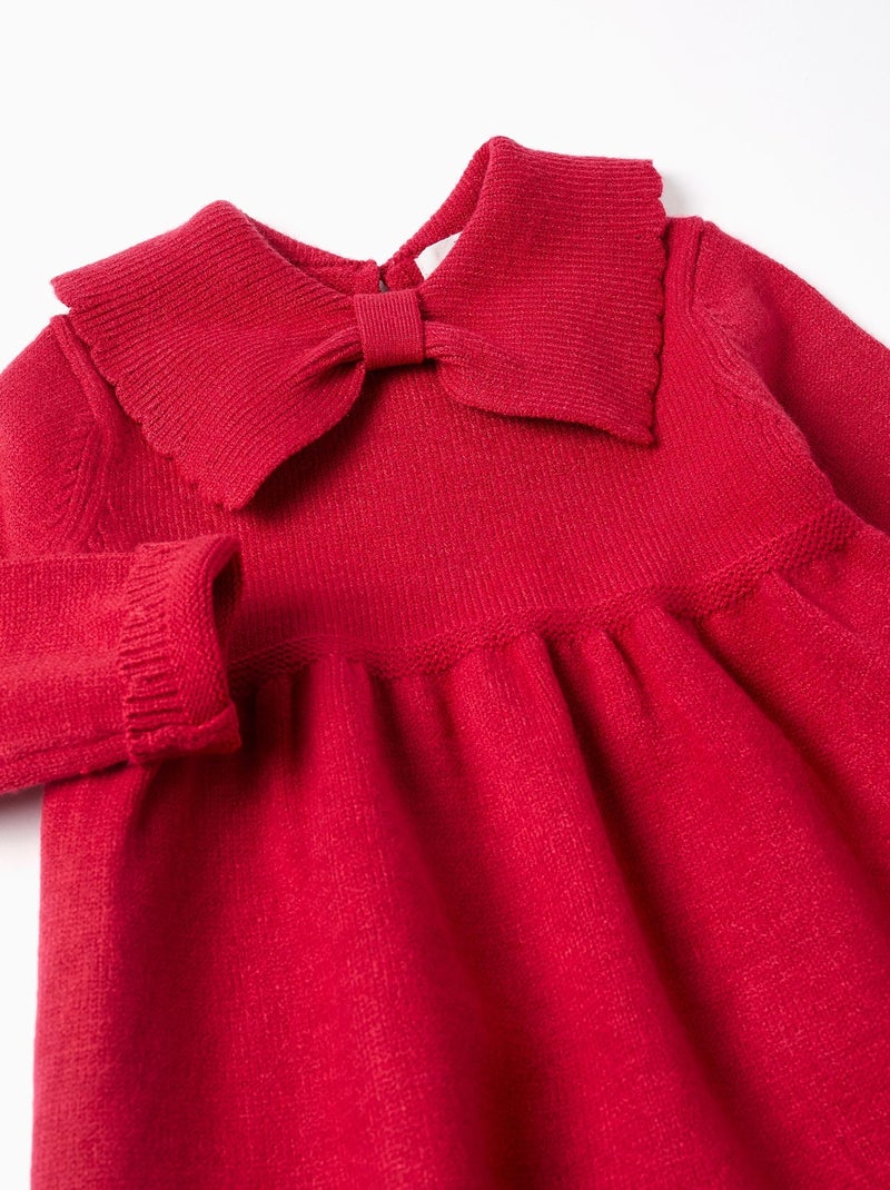 Robe en maille avec col à nœud Rouge foncé - Kiabi