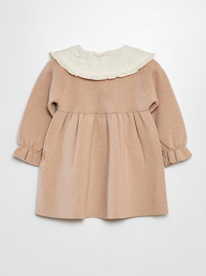 Robe en maille avec col plumetis Beige - Kiabi