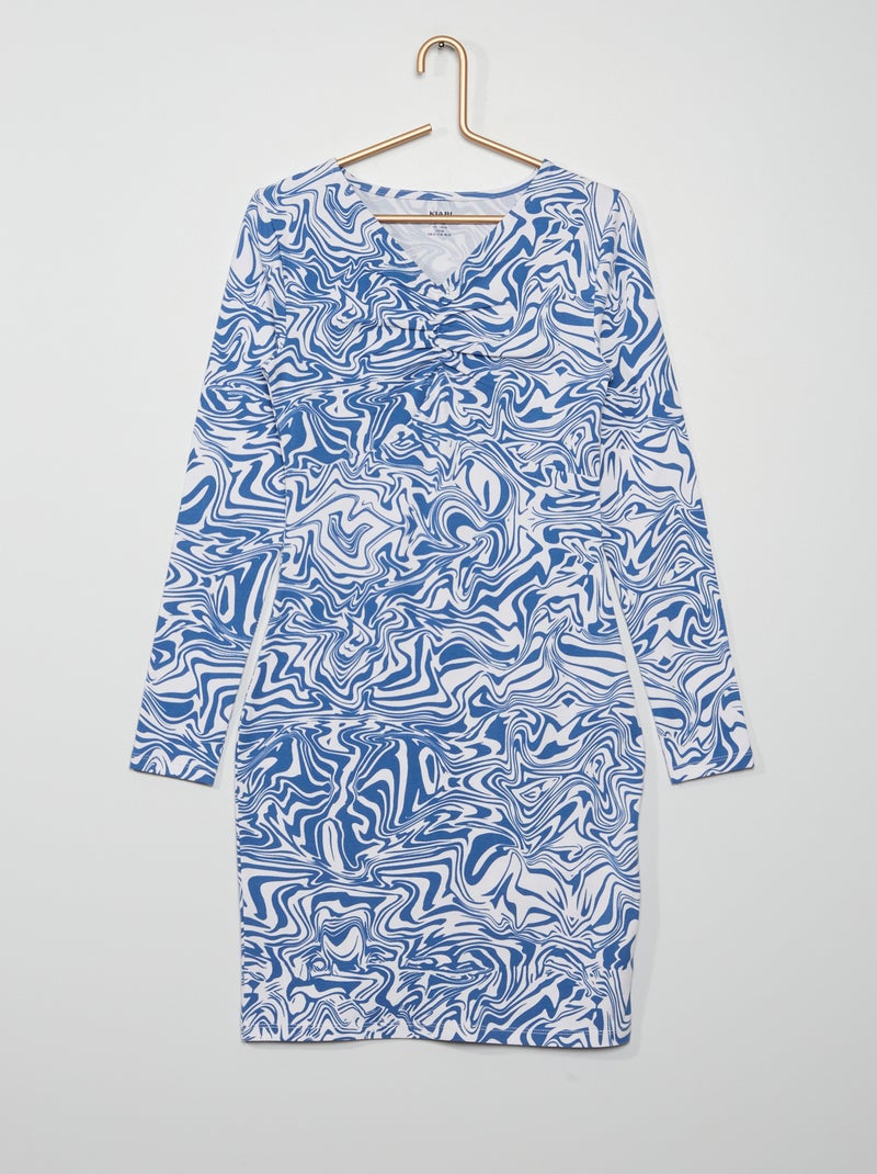 Robe en maille avec poitrine à fronces bleu à motifs - Kiabi