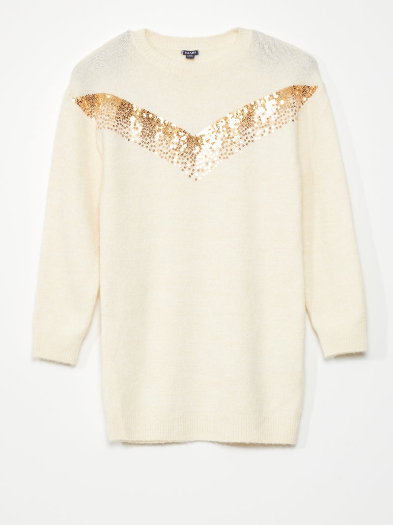 Robe en maille avec sequins Blanc - Kiabi