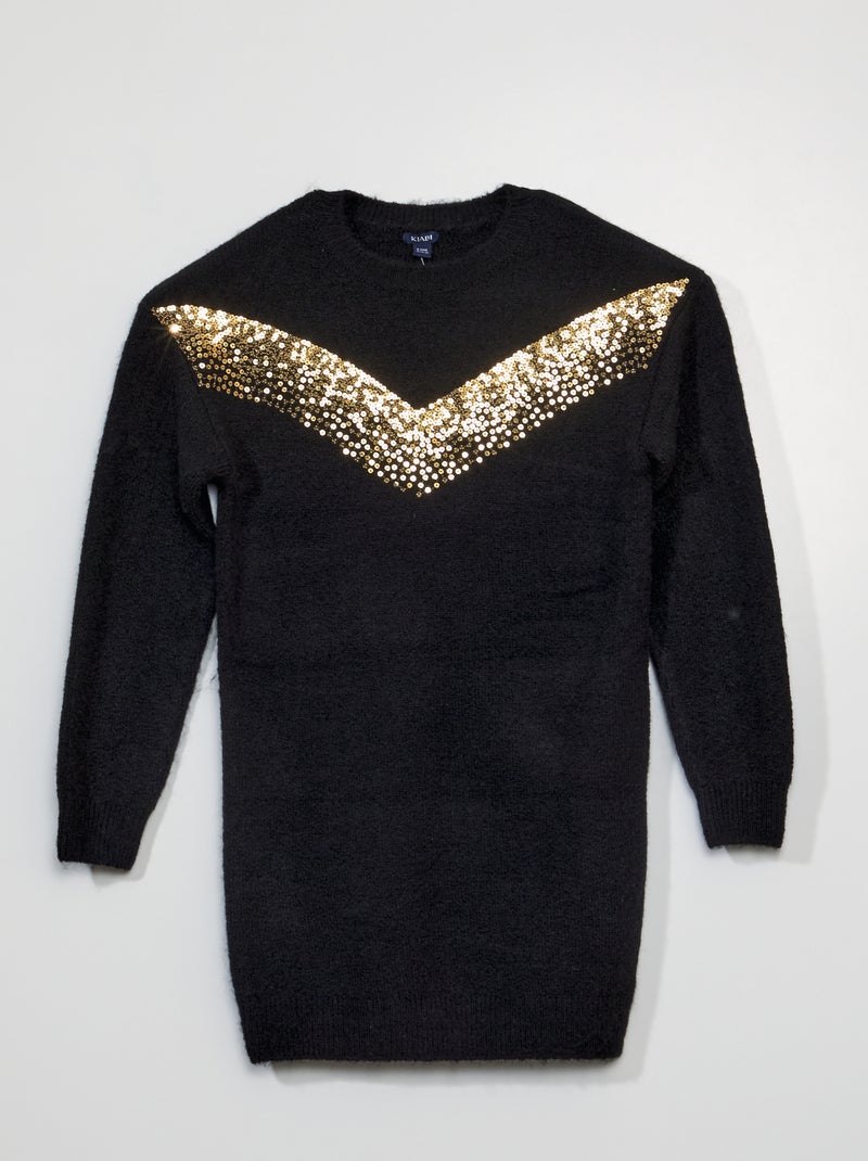 Robe en maille avec sequins noir - Kiabi