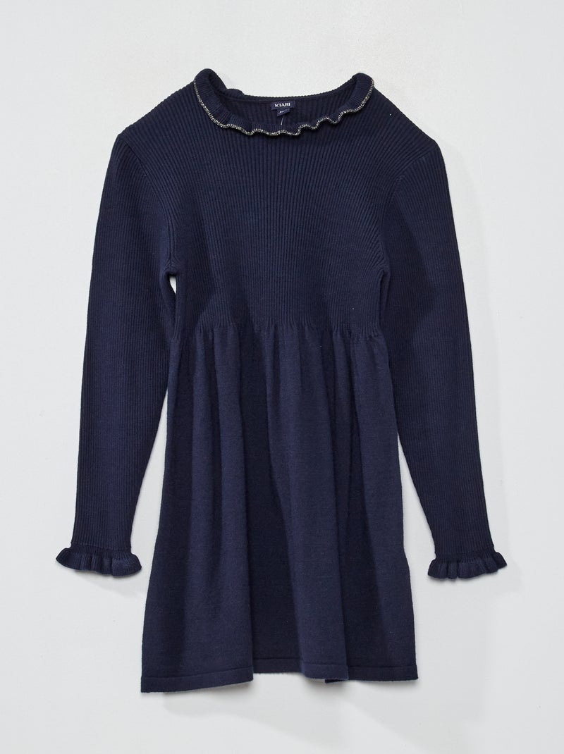 Robe en maille côtelée bleu marine - Kiabi