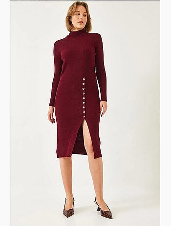 Robe en maille côtelée boutonnée lucci