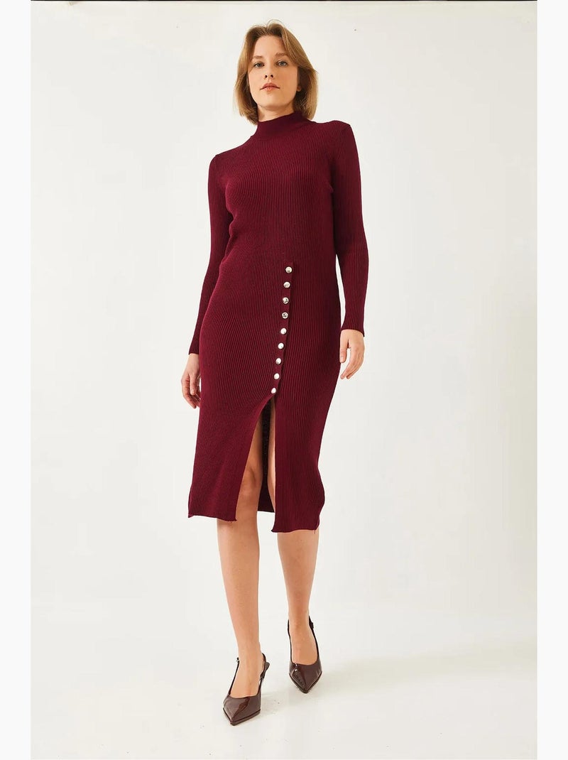 Robe en maille côtelée boutonnée lucci Rouge bordeaux - Kiabi