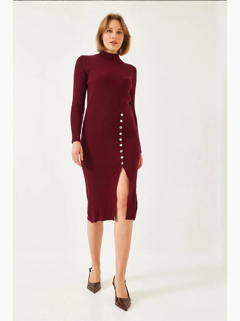 Robe en maille côtelée boutonnée lucci Rouge bordeaux - Kiabi