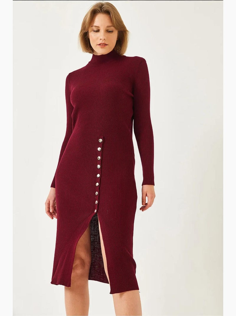 Robe en maille côtelée boutonnée lucci Rouge bordeaux - Kiabi