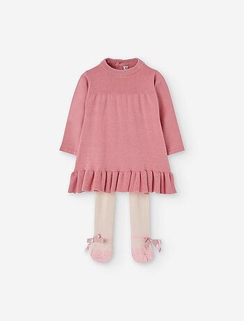 Robe en maille côtelée et collants