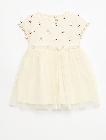 Robe en maille côtelée et tulle