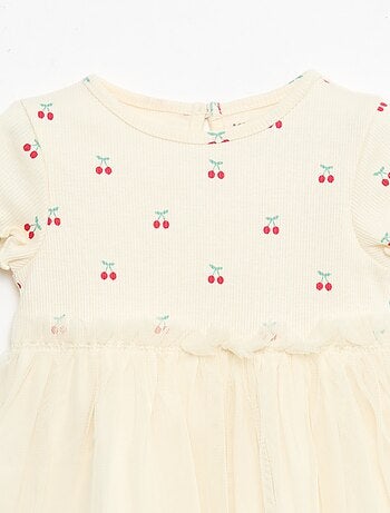 Robe en maille côtelée et tulle