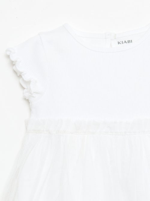 Robe en maille côtelée et tulle - Kiabi