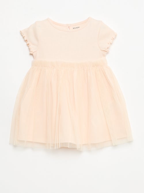 Robe en maille côtelée et tulle - Kiabi