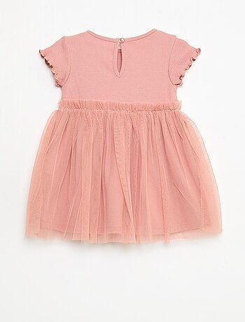 Robe en maille côtelée et tulle