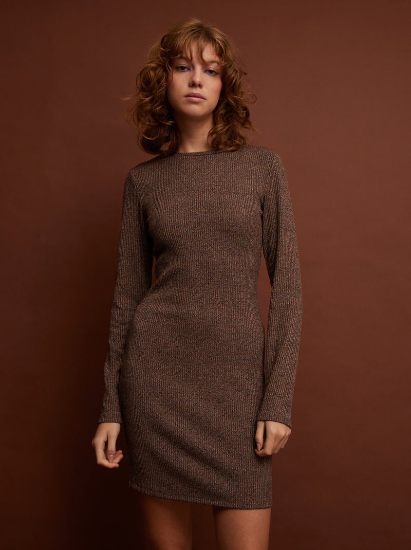 Robe en maille côtelée Marron - Kiabi