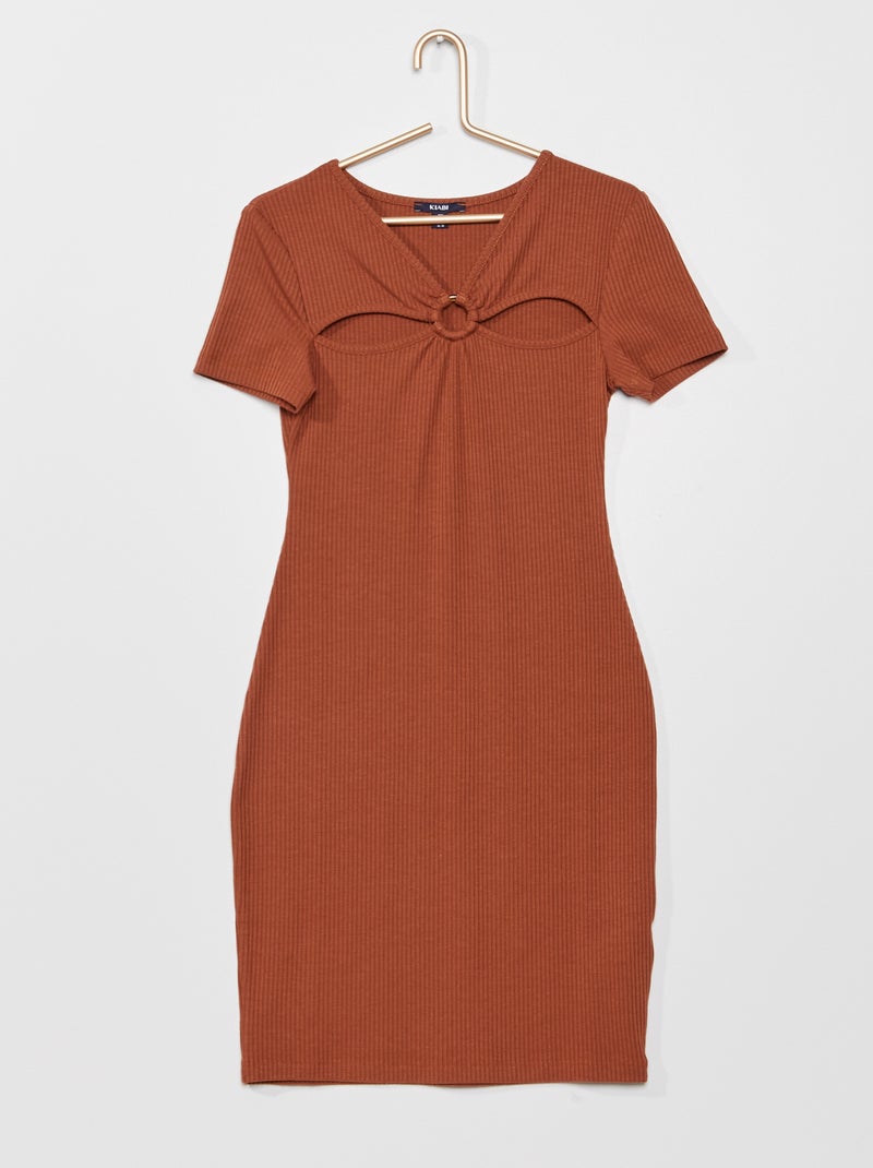 Robe en maille côtelée Marron - Kiabi