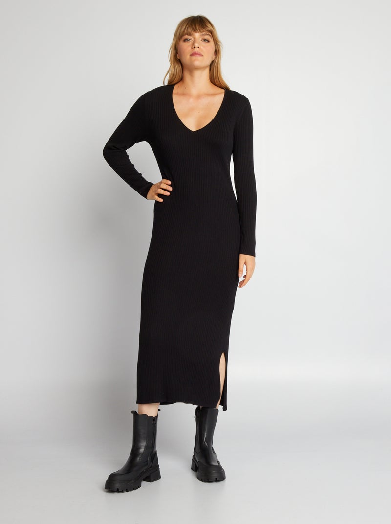 Robe en maille côtelée noir - Kiabi