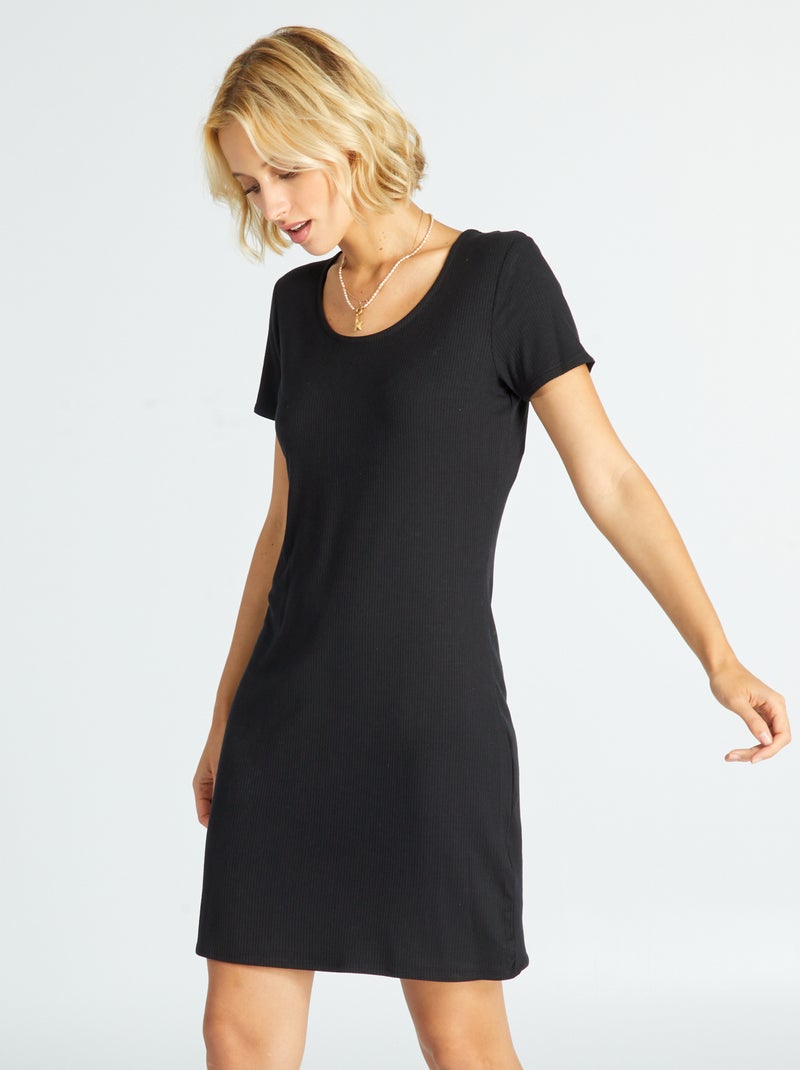 Robe en maille côtelée noir - Kiabi