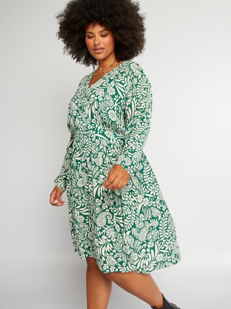 Robe en maille crêpe fluide Vert imprimé - Kiabi