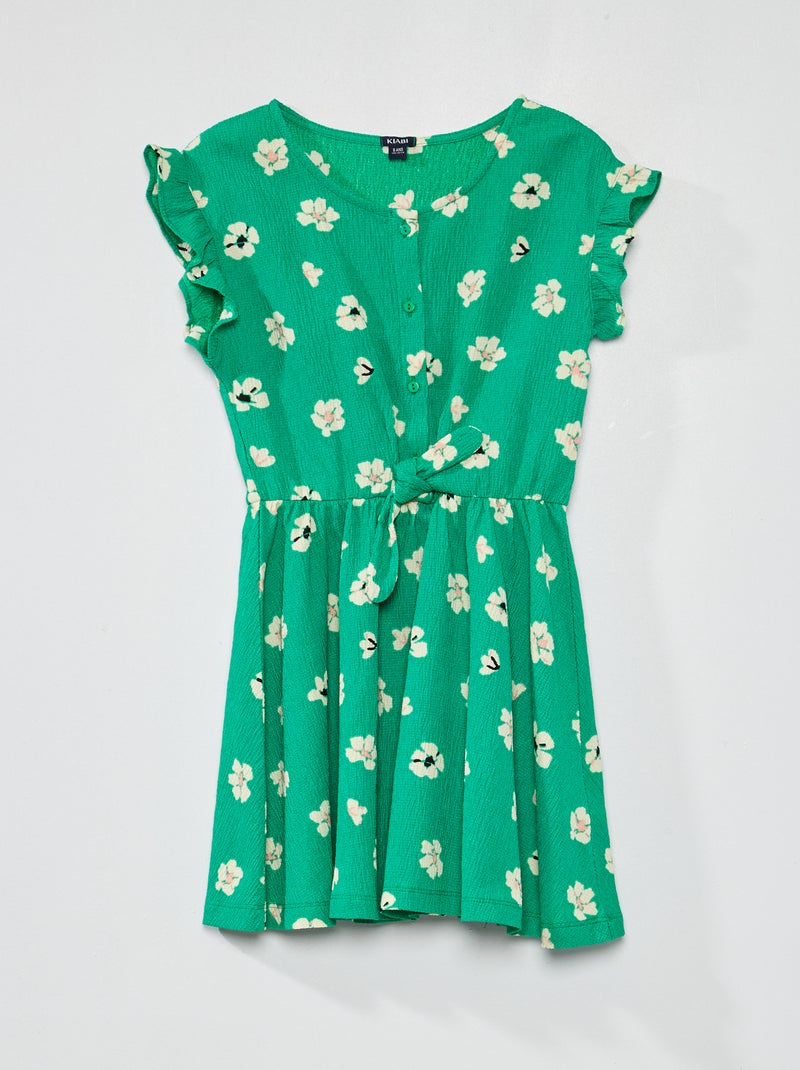 Robe en maille crêpée à motifs Vert - Kiabi