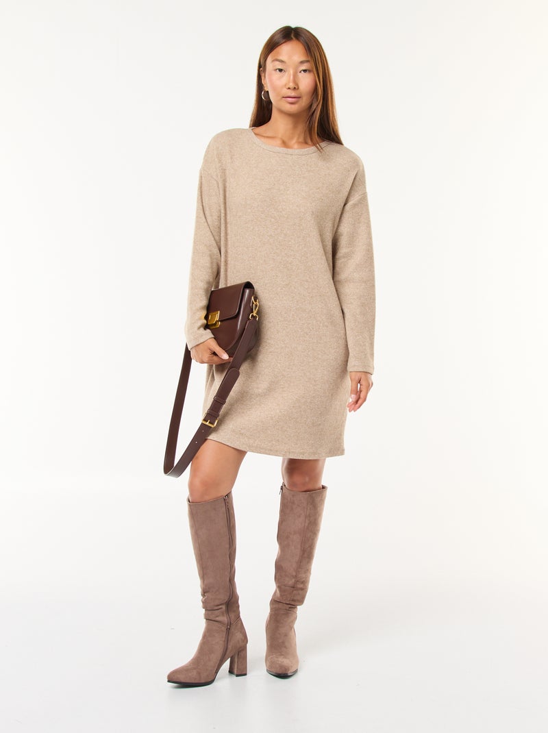 Robe en maille doudou à manches longues Beige - Kiabi