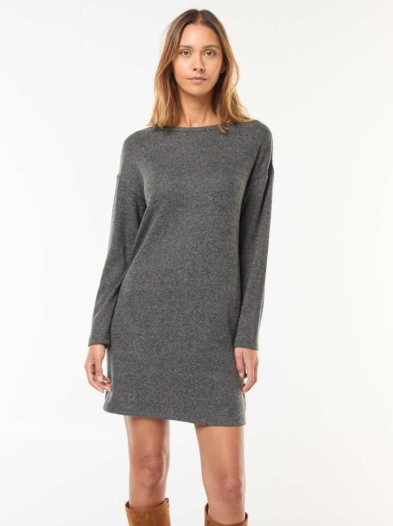 Robe en maille doudou à manches longues Gris - Kiabi