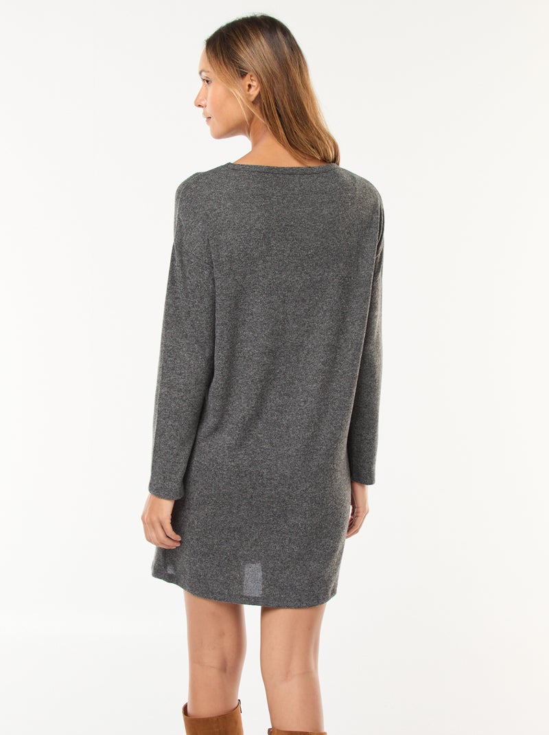 Robe en maille doudou à manches longues Gris - Kiabi