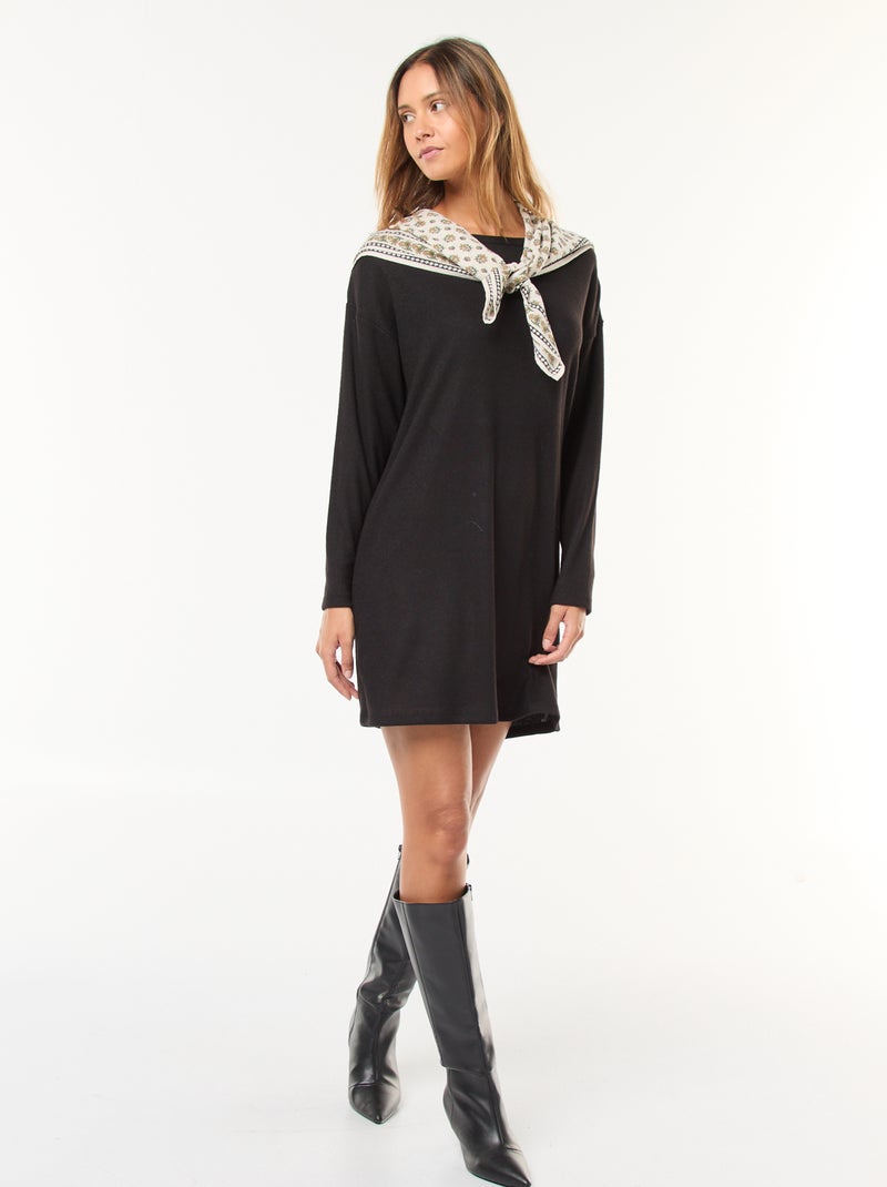 Robe en maille doudou à manches longues Noir - Kiabi
