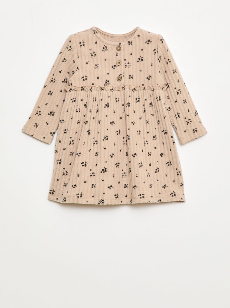 Robe en maille doudou côtelée avec col boutonné Beige - Kiabi