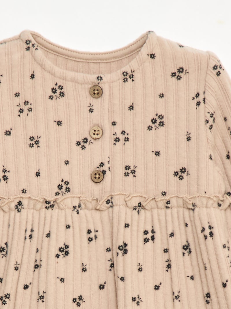 Robe en maille doudou côtelée avec col boutonné Beige - Kiabi