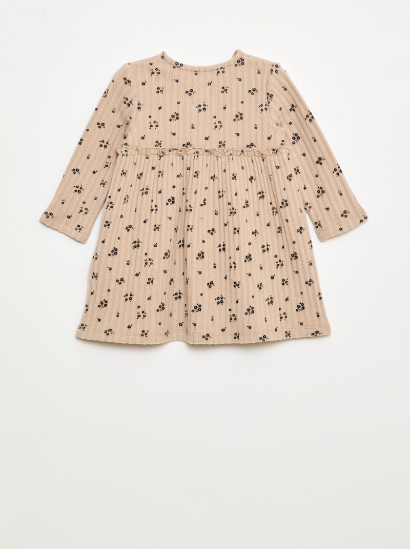 Robe en maille doudou côtelée avec col boutonné Beige - Kiabi