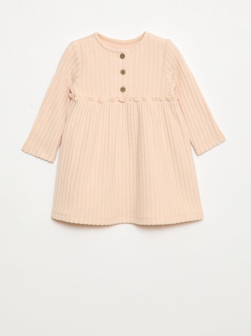Robe en maille doudou côtelée avec col boutonné Beige - Kiabi