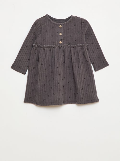 Robe en maille doudou côtelée avec col boutonné - Kiabi
