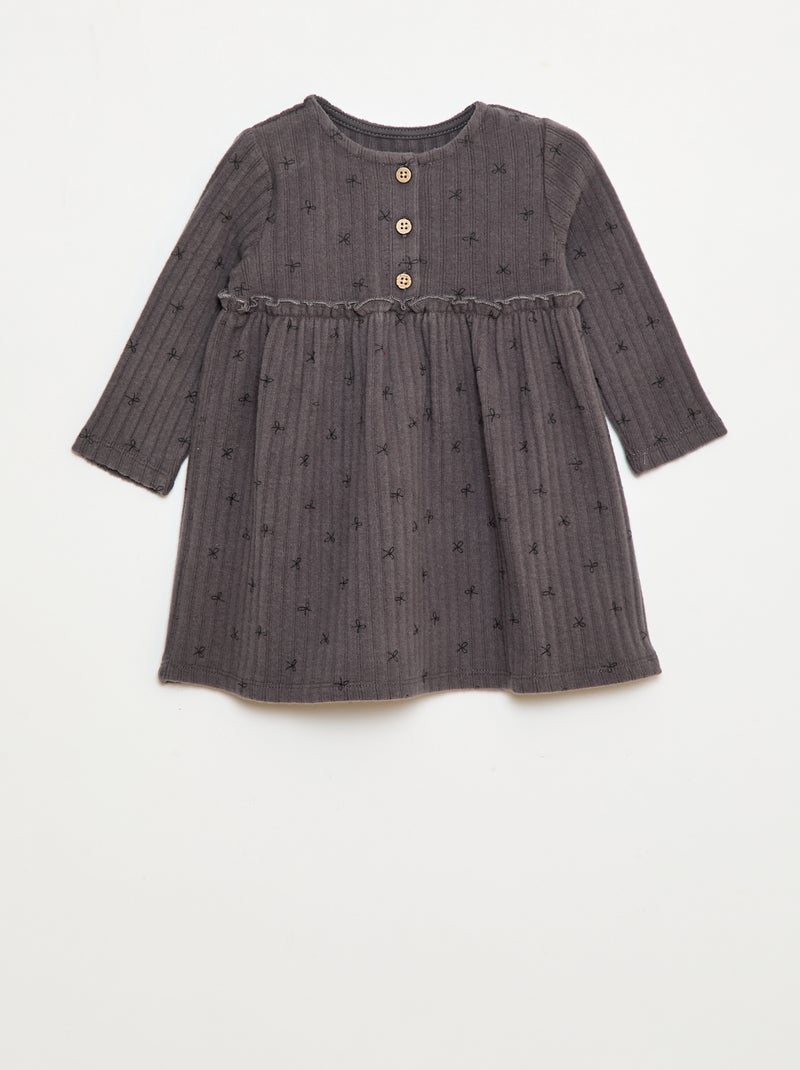 Robe en maille doudou côtelée avec col boutonné Gris - Kiabi