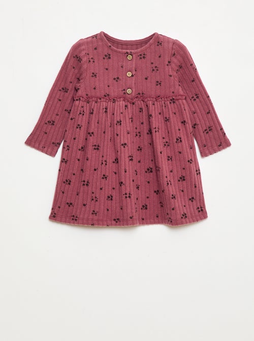 Robe en maille doudou côtelée avec col boutonné - Kiabi